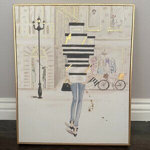 COLLEEN KARIS Liesl Long canvas wall art shopping girl gold framed London Paris